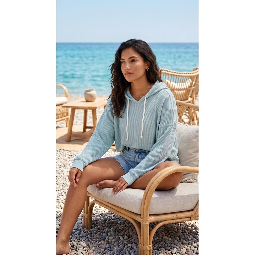 Aerie Waffle Knit Hoodie Blue Womens Medium